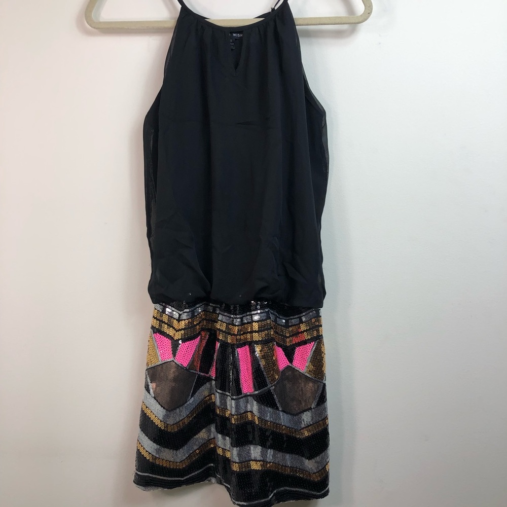 Sequin Black  Mini Dress, Pink Gold Black Silver